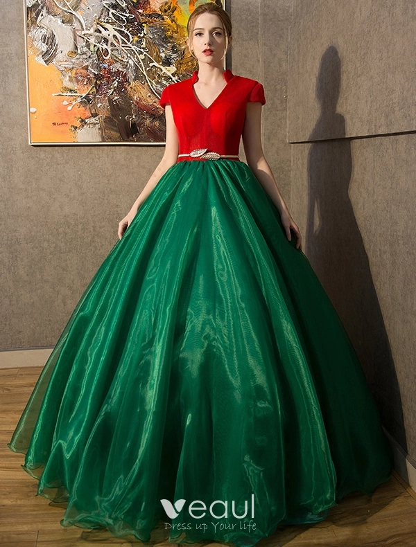 V Neck Mermaid Emerald Green Satin Long Prom Dress with Train, Mermaid –  abcprom