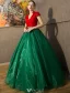 Rocznika Sukienki Na Studniówkę Bal 2016 V-neck Red Tiulu Ciemnozielone Organza Długa Suknia Z Rękawami Cap