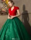Rocznika Sukienki Na Studniówkę Bal 2016 V-neck Red Tiulu Ciemnozielone Organza Długa Suknia Z Rękawami Cap