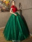 Rocznika Sukienki Na Studniówkę Bal 2016 V-neck Red Tiulu Ciemnozielone Organza Długa Suknia Z Rękawami Cap