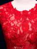 Robe De Soirée Sexy 2016 Sirène Col Rond Perles Divisé Devant Dentelle Rouge Longue Robe
