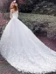 Robe De Mariée Glamour 2016 Robe De Bal Bretelles Appliques Perles Tulle Blanc Robe De Mariée Avec Long Train