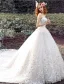 Robe De Mariée Glamour 2016 Robe De Bal Bretelles Appliques Perles Tulle Blanc Robe De Mariée Avec Long Train