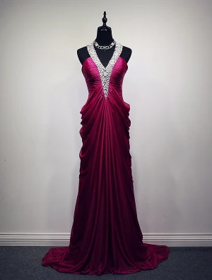 Sparkly Selskapskjoler 2016 A Linje Grime Beading Paljetter Buste Silke Chiffon Ryggløse Lang Kjole
