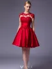 Schöne Parteikleider 2016 U-ausschnitt Spitze Rüschen Roten Satin Kurzes Kleid