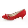 Elegant Red Bridal Shoes Satin Kitten Heel Pumps