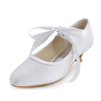 Vintage White Satin Wedding Shoes Kitten Heel Pumps With Ankle Strap