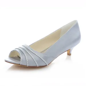 Sølv Sateng Brudesko 4cm Hæl Pumps Peep Toe