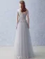 Elegant Evening Dresses 2016 A-line Square Neckline Applique Lace Beading Grey Tulle Long Dress