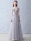 Elegant Evening Dresses 2016 A-line Square Neckline Applique Lace Beading Grey Tulle Long Dress