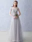 Elegant Evening Dresses 2016 A-line Square Neckline Applique Lace Beading Grey Tulle Long Dress