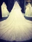 Luxury Wedding Dresses 2016 Ball Gown Strapless Applique Lace Flower Pure Handmade Bridal Dress With 4m Veil