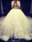 Luxury Wedding Dresses 2016 Ball Gown Strapless Applique Lace Flower Pure Handmade Bridal Dress With 4m Veil
