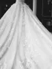 Luxury Wedding Dresses 2016 Ball Gown Strapless Applique Lace Flower Pure Handmade Bridal Dress With 4m Veil