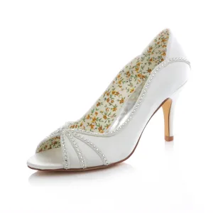 Elegant White Satin Bridal Shoes 3 Inch High Heels Stiletto Pumps