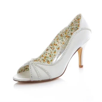 Zapatos De Novia Elegante De Satén Blanco 8 Cm De Tacón Alto Bombas De Tacón De Aguja