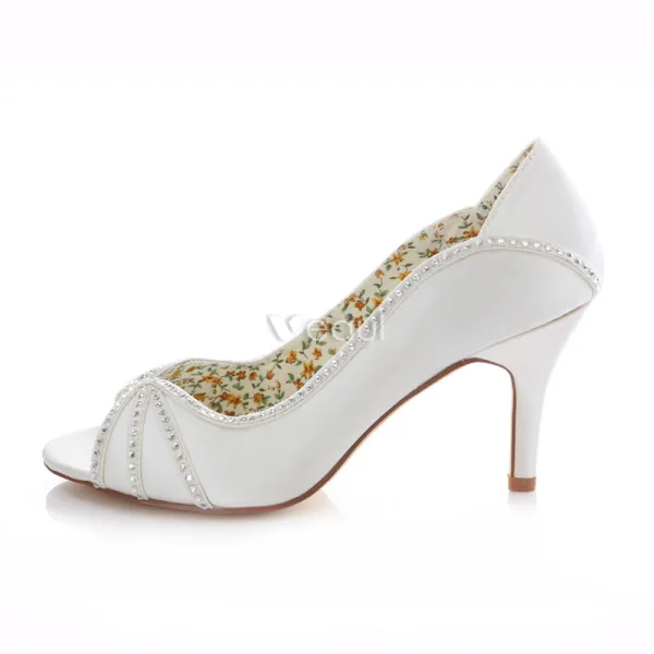 Elegant White Satin Bridal Shoes 3 Inch High Heels Stiletto Pumps
