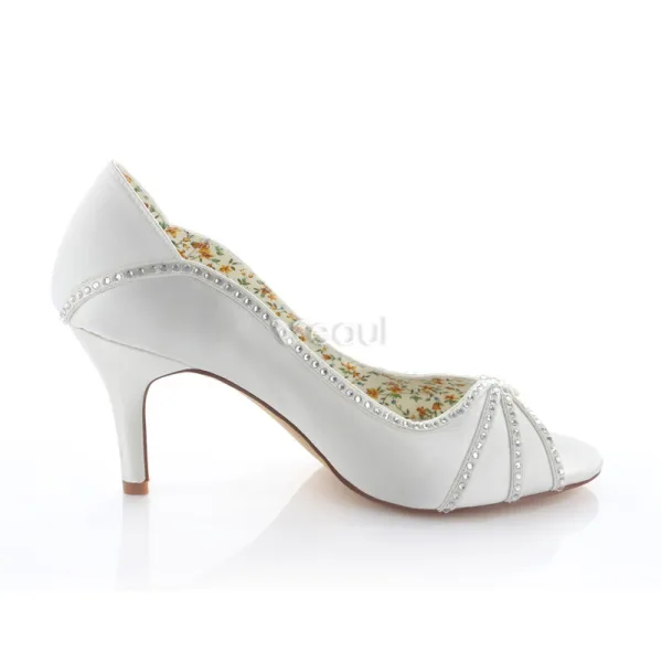Elegant White Satin Bridal Shoes 3 Inch High Heels Stiletto Pumps