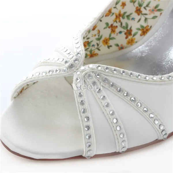 Elegant White Satin Bridal Shoes 3 Inch High Heels Stiletto Pumps
