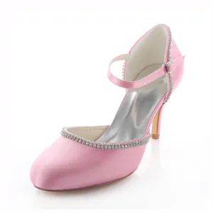 Elegant Rosa Brudesko 8cm Høye Hæler Stiletthæler Pumper Med Ankel Rem
