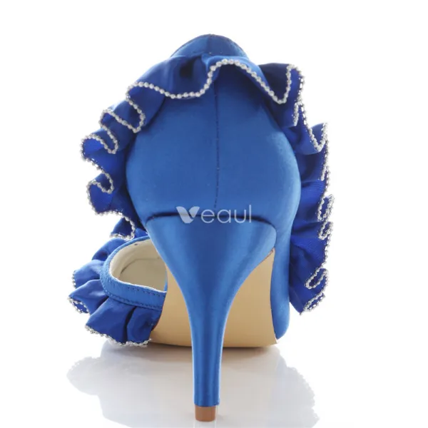 Classic Blue Satin Wedding Shoes 3 inch High Heels Stiletto Pumps
