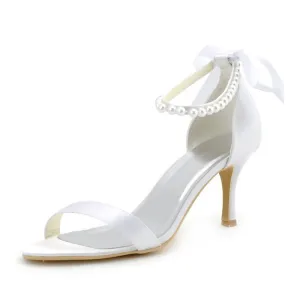 Elegante Sateng Brude Sandaler Med Ankel Strap 8 Cm Høye Hæler Stiletthæler Pumps