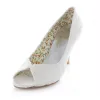 White Lace Bridal Shoes  3 Inch High Heels Pumps Stiletto Heels Peep Toe