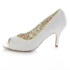 White Lace Bridal Shoes  3 Inch High Heels Pumps Stiletto Heels Peep Toe