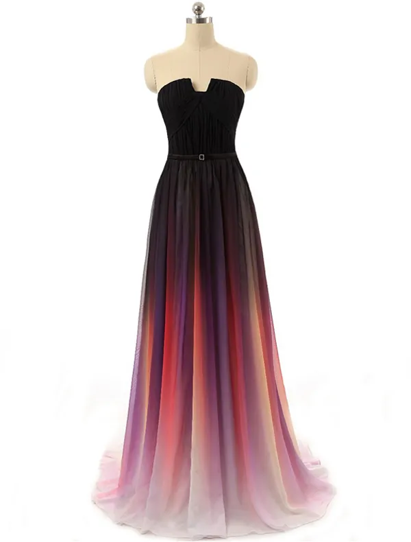 Mode Abendkleider 2016 Trägerlos Gradienten Farbe Seidenchiffon Backless Langes Kleid