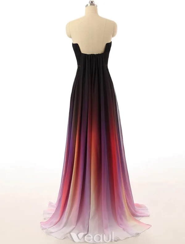 Fashion Evening Dresses 2016 Strapless Gradient Color Silk Chiffon Backless Long Dress
