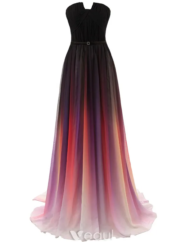 Fashion Evening Dresses 2016 Strapless Gradient Color Silk Chiffon Backless Long Dress