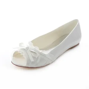Elégant Chaussures De Mariée Plates Escarpin Mariage Blanc Peep Toe Avec De La Dentelle