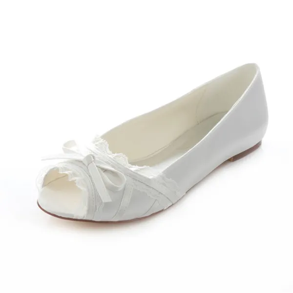 Elegant Flat Bridal Shoes White Wedding Pumps Peep Toe With Lace