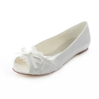 Zapatos De Novia Elegantes Planos Bombas De Novia Blanco Con Encaje Peep Toe