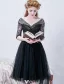 Beautiful Little Black Graduation Dresses 2016 A-line V-neck Ruffled Tulle With Lace Sleeves Knee Length Dress