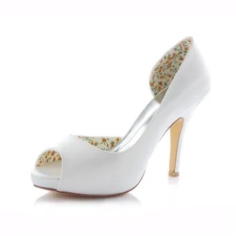 Classic White Satin Bridal Shoes Stiletto Heels Pumps 4 Inch High Heel Peep Toe