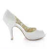 Classic White Satin Bridal Shoes Stiletto Heels Pumps 4 Inch High Heel Peep Toe