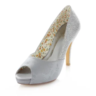 Escarpin Sparkly Paillettes Argent Chaussures De Mariée Talon Aiguille 10cm De Haut Talon Peep Toe