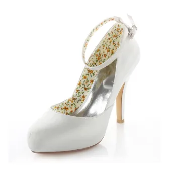 Classic Satin Wedding Shoes White Stiletto Heels Pumps 10 Cm High Heel Peep Toe
