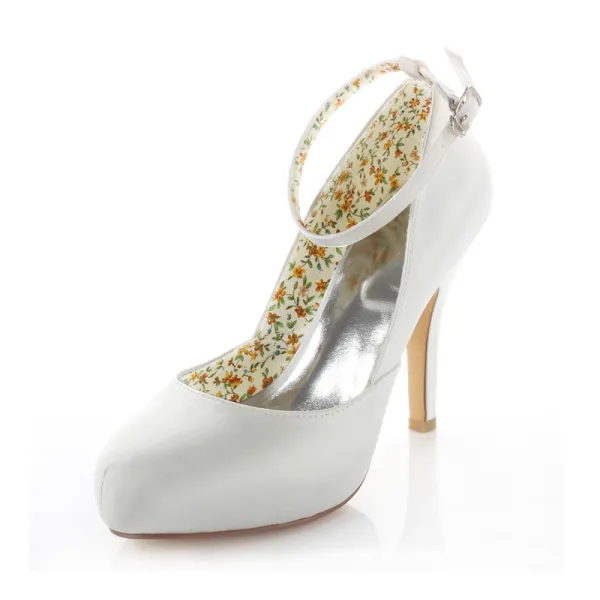 Classic Satin Wedding Shoes White Stiletto Heels Pumps 10 Cm High Heel Peep Toe