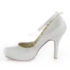 Classic Satin Wedding Shoes White Stiletto Heels Pumps 10 Cm High Heel Peep Toe
