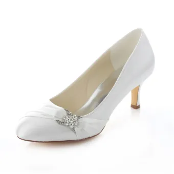 Elegant Satin Wedding Shoes White Stiletto Heels Pumps With Crystal