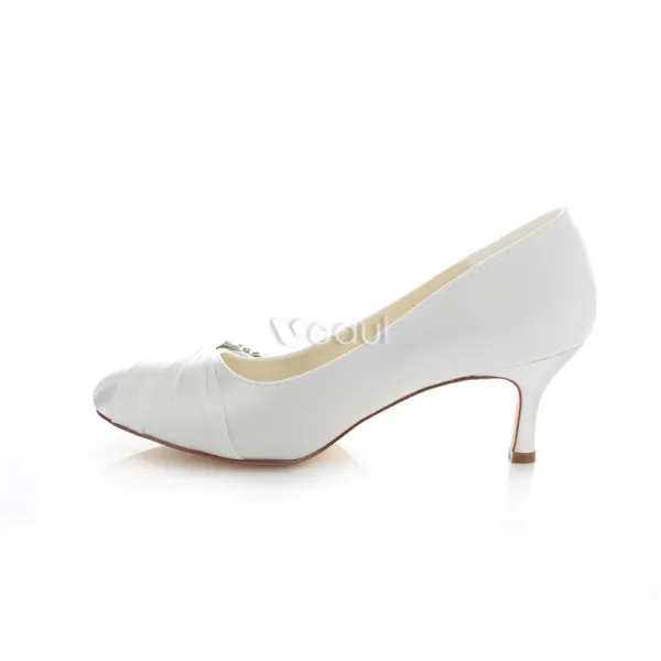 Chaussures De Mariage Élégant De Satin Escarpin Blanc Talon Aiguille Avec Le Cristal