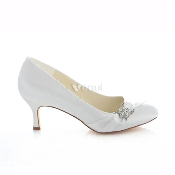 Chaussures De Mariage Élégant De Satin Escarpin Blanc Talon Aiguille Avec Le Cristal