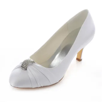 Elegant Satin Wedding Shoes Stiletto Heels White Pumps With Crystal