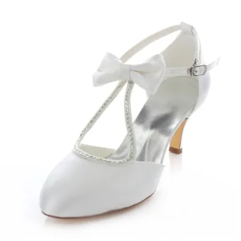 Beautiful Satin Wedding Shoes Stiletto Heels White Pumps With Ankle Strap