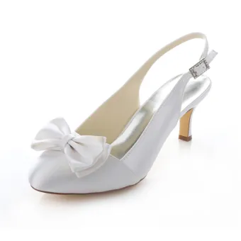 Beautiful Satin Wedding Shoes Stiletto Heels White Pumps Slingbacks