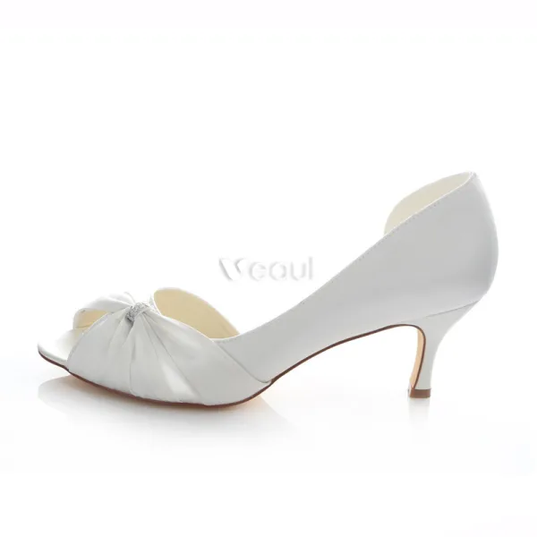 Vacker Satin Brudskor Stilettklackar Vit Pumps Peep Toe