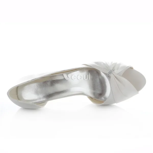 Vacker Satin Brudskor Stilettklackar Vit Pumps Peep Toe