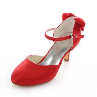 Beautiful Satin Bridal Shoes Stiletto Heels Red Pumps With Ankle Strap